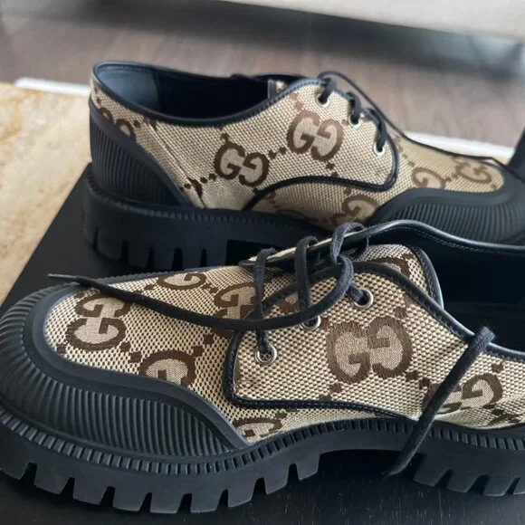 New Gucci Maxi GG Supreme Canvas Men Lace-Up Shoes - Picture 8 of 12